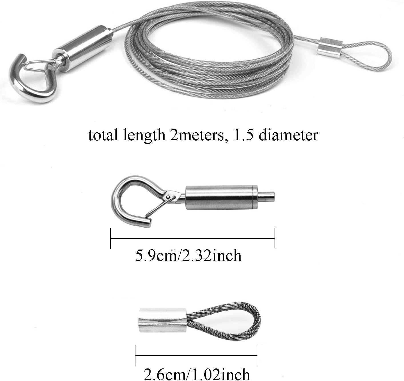 Picture Hanging Rope Wire 2 Packs Stainless Steel Wire with Loop and Hook 1.5 Mmx2 M Heavy Duty Frame Hanger Rope for Light Lamp Hardware, Supports up to 20 KG image number 3
