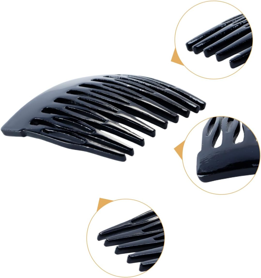 Hoite 4Pcs Black Small French Side Comb Slide Hair Clips Decorative Bun Holders Strong Hair Styling Accessories for Women Acrylic image number 4