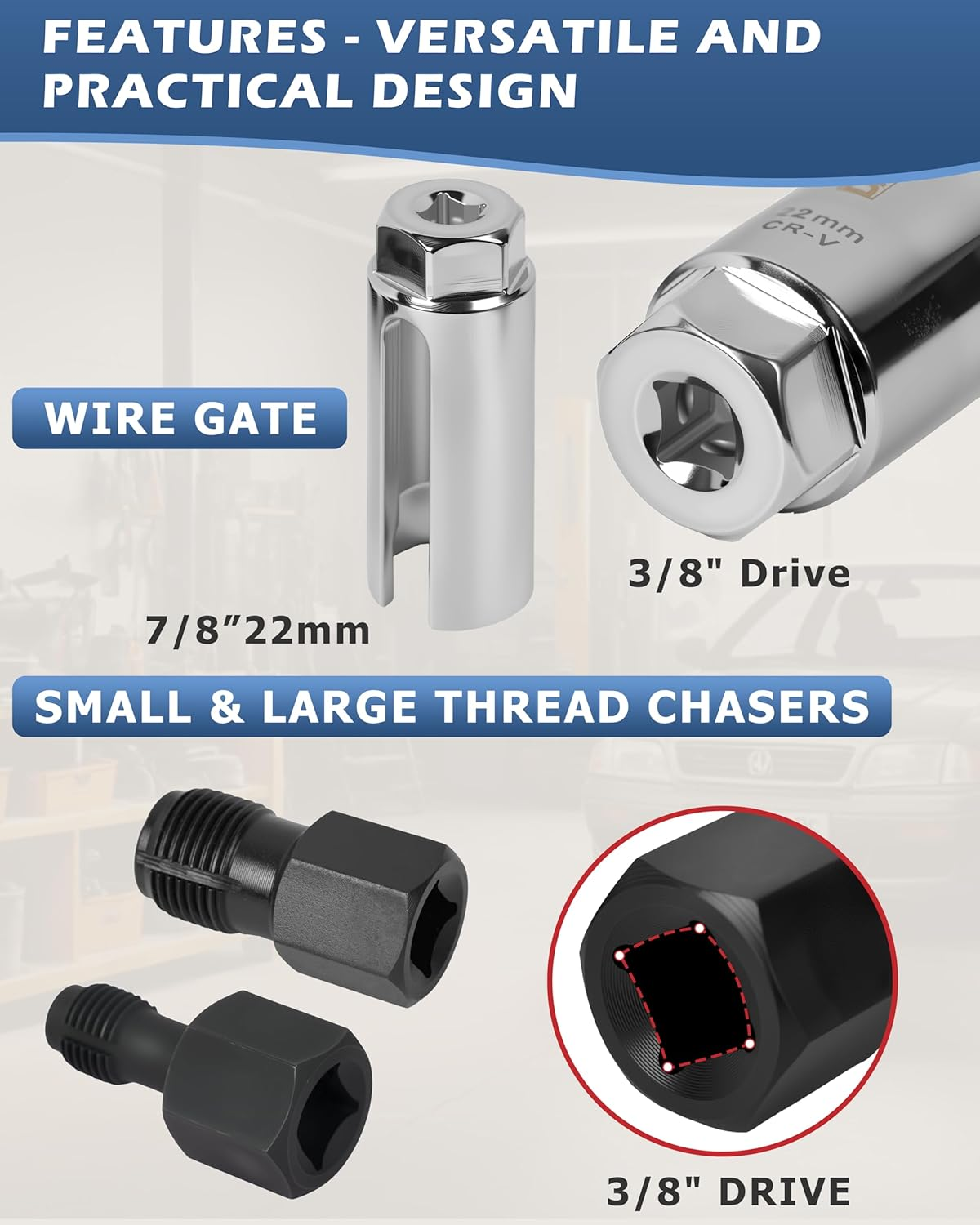 DA YUAN 5-Pieces Oxygen Sensor Socket Wrench and Thread Chaser Set image number 3