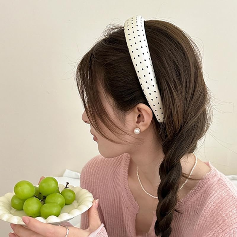 Vintage Polka Dot Headbands for Women Girls Black Padded Headband for Thick Thin Hair Accessories for Heavy Long Hair Band Polka Dot Halloween Costume Accessories for Women Girls Silk Satin Headband image number 1
