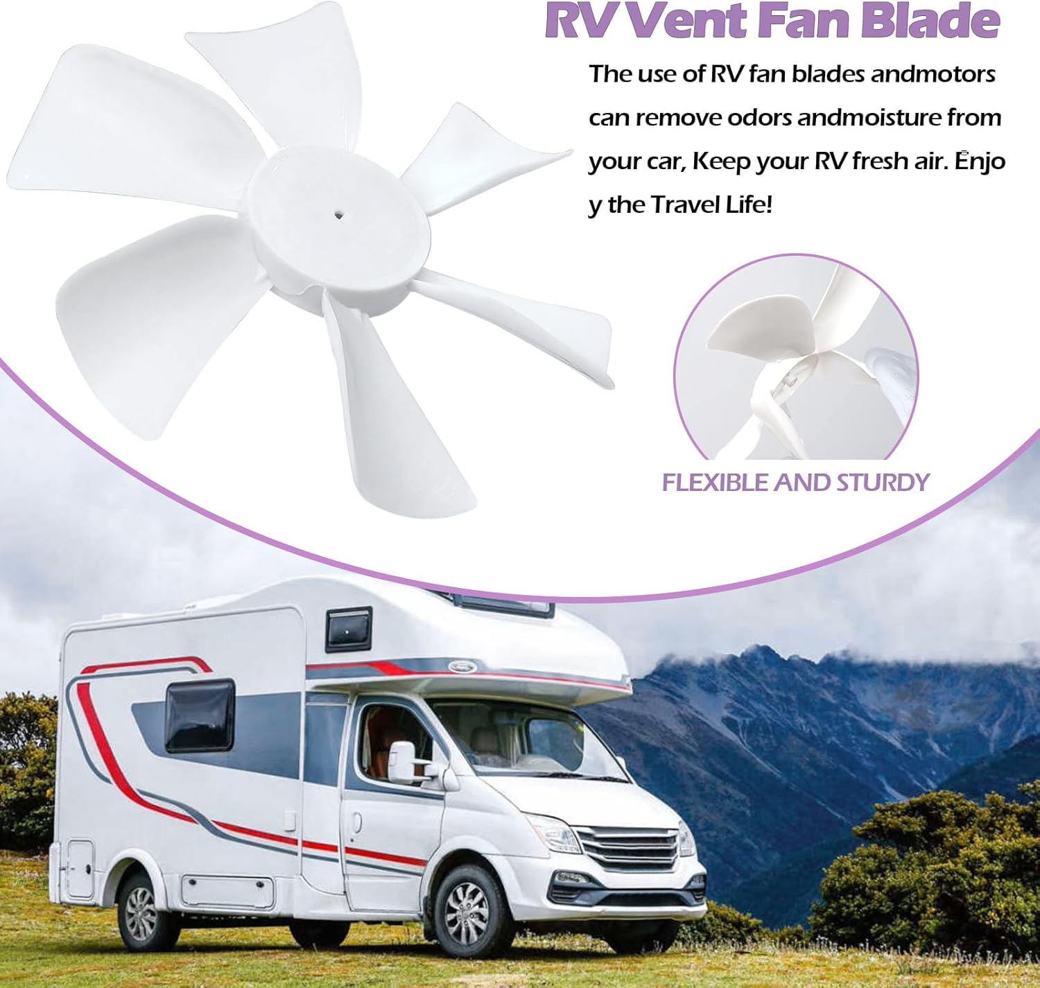 6" RV Vent Fan Blades Replacement, 12V D-Shaft RV Bathroom Vent Fan Fits for Bathroom RV Camper Roof Vents & Range Hoods image number 6