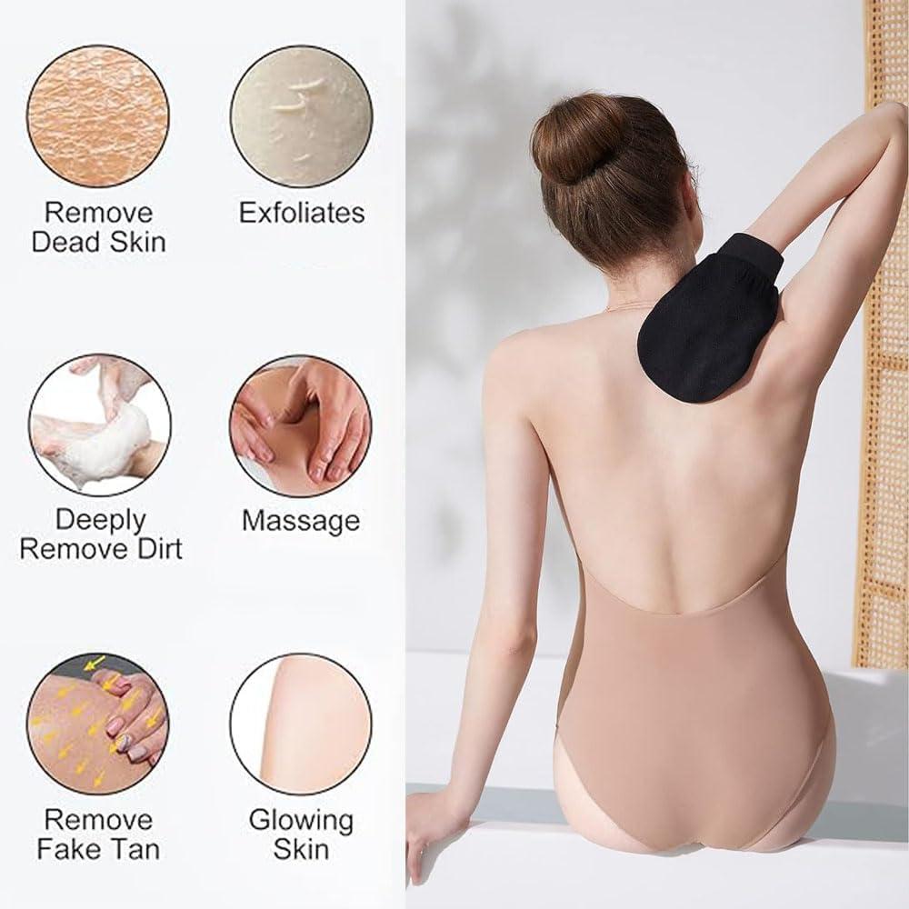 Korean Exfoliating Gloves &ndash; Dual-Sided Deep Cleansing Mitt for Dead Skin Removal, SPA & Body Scrub &ndash; for Women & Men（4 Pack） image number 3