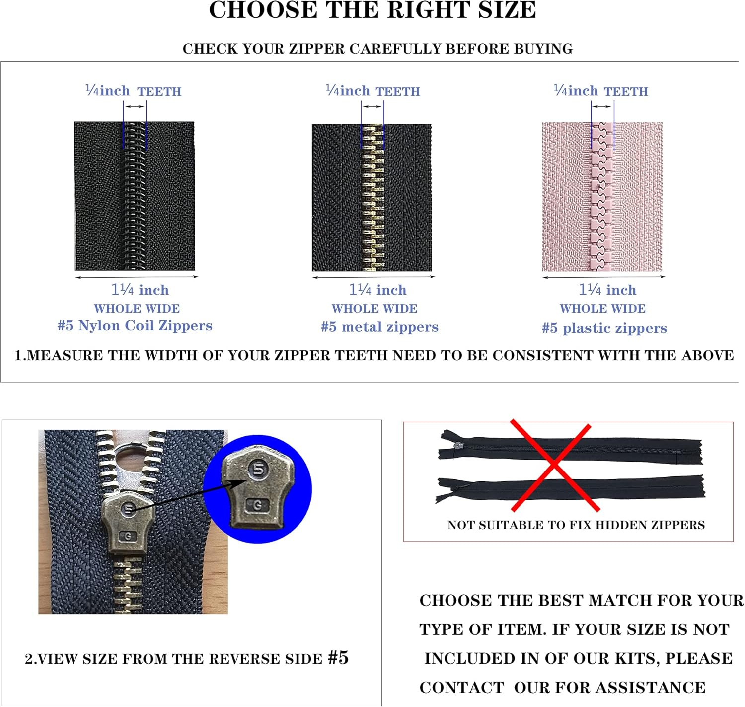 Meikeer 12-Piece 5 Zipper Slider Repair Kit - Black, Bronze, Silver (Metal) for Metal, Plastic & Nylon Coil Zippers image number 5