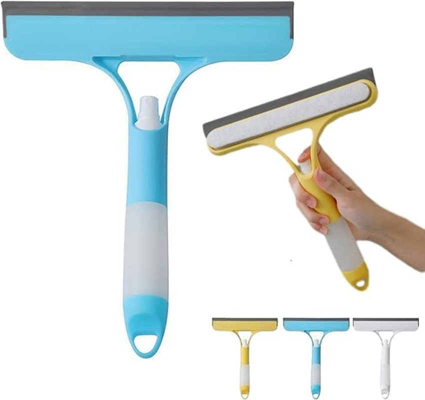 2025 New Window Cleaning Scraper 3 in 1, Squeegee for Shower Glass, Spray Function for Glass Doors and Windows, Mirrors Scraper, Brush. All-Purpose Window Cleaner Tool (Yellow+Blue+White)