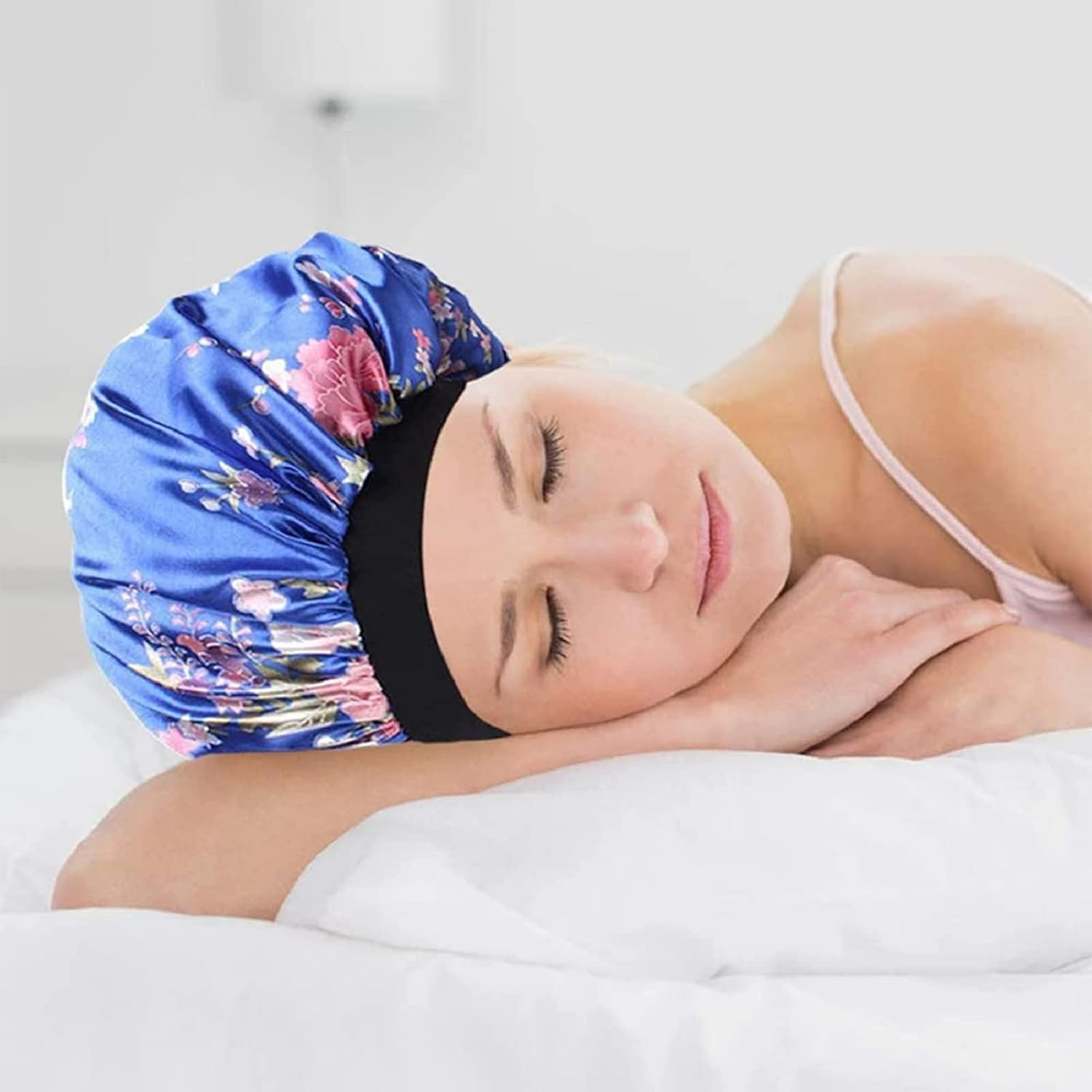 4 Pack Soft Satin Sleeping Cap Wide Band Salon Bonnet Silk Night Sleep Hat Hair Loss Cap for Women, 4 Styles image number 1