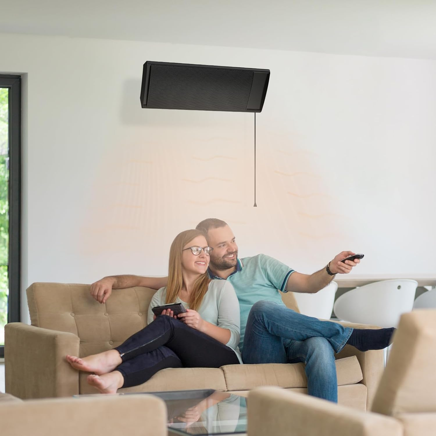 660W Electric Patio Heater Wall Radiant, Strip Infrared Heater for Outdoor or Indoor Use with Pull Cord Switch, Patio Garden Backyard Heater Energy Saving IR Heating Portable Space Warmer image number 5