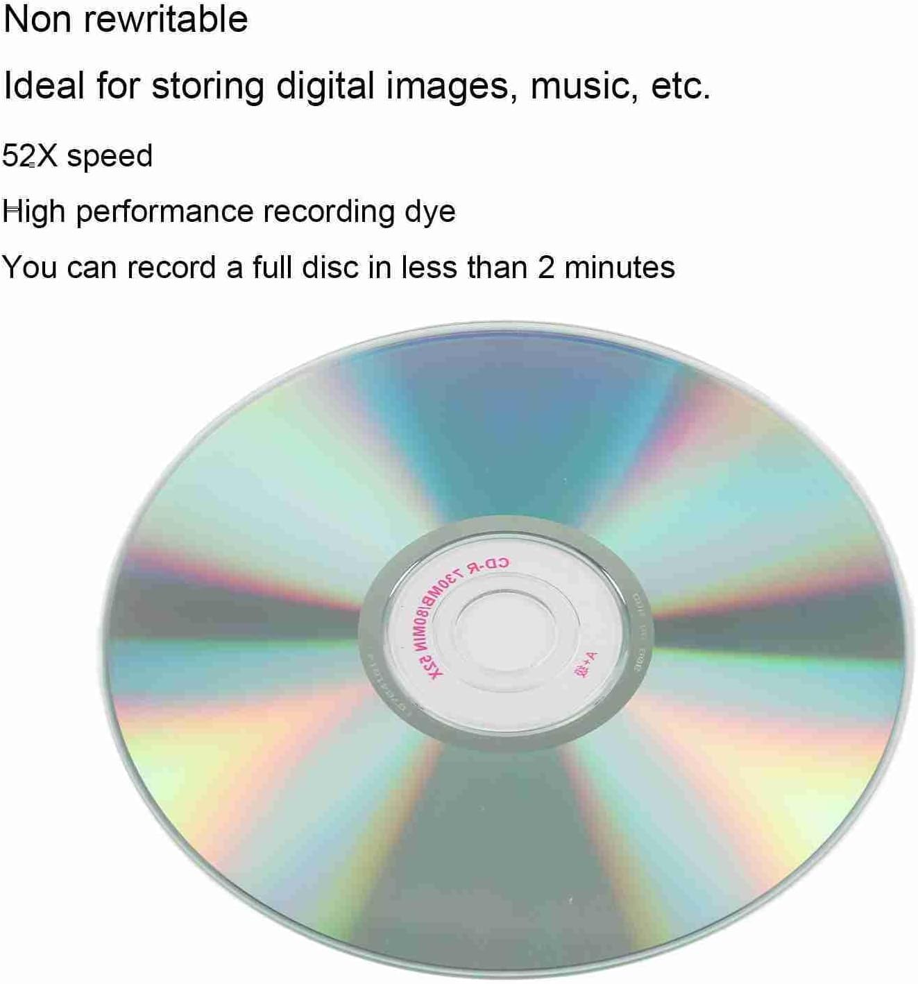 CD R Blank Discs, 52X 730MB Recordable Disc Blank Cds for Storing Digital Images Music Data, Long Term Data Archiving Discs, 175 Songs Storage Capacity, 225 Photos Storage Cds (50PCS) image number 2