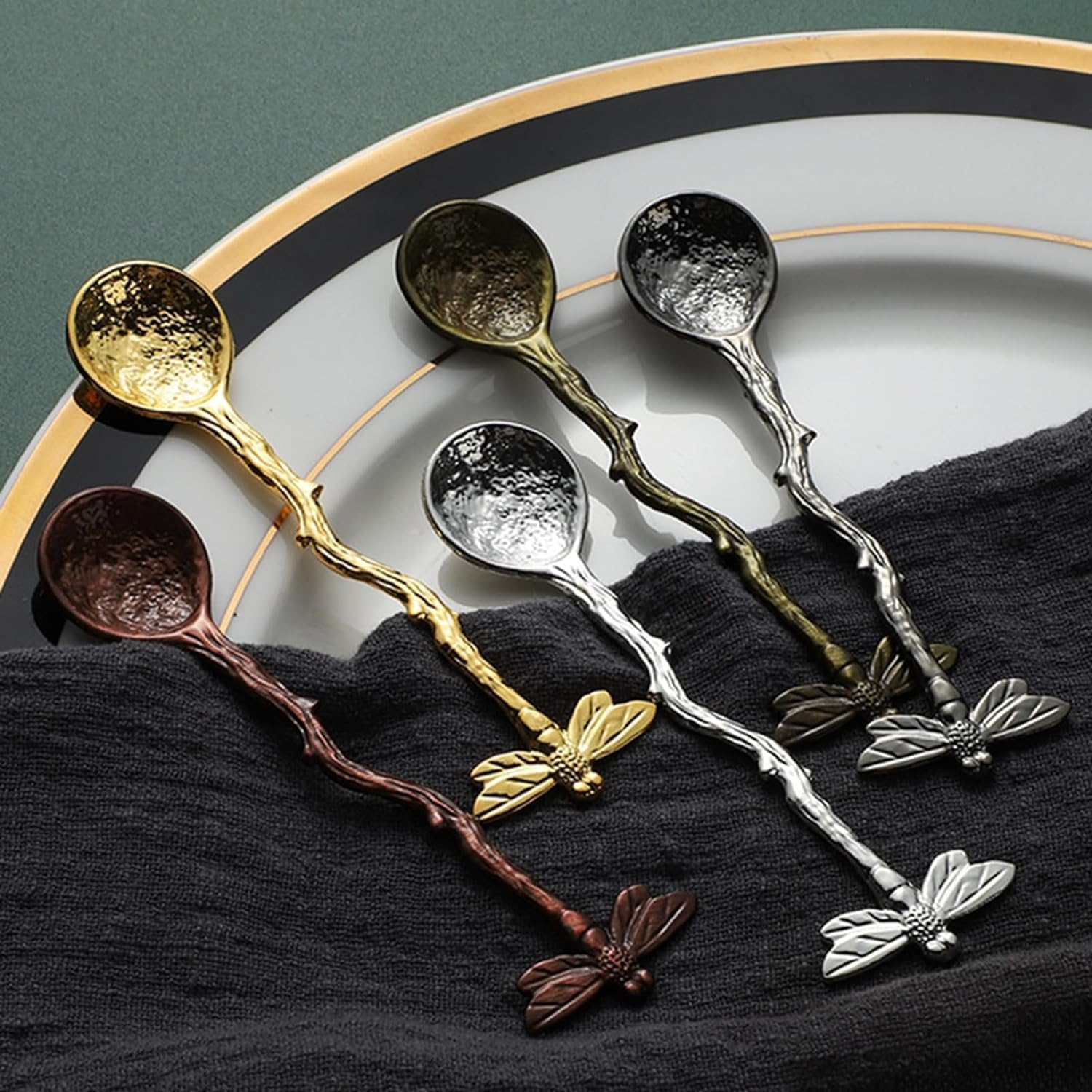 Gold Retro Dragonfly Coffee Teaspoon Stainless Steel Tableware Creative Sugar Tea Stir Bar Stirring Spoon,Cake,Dessert, Long Handle Spoon Kitchen Gadget Des image number 6