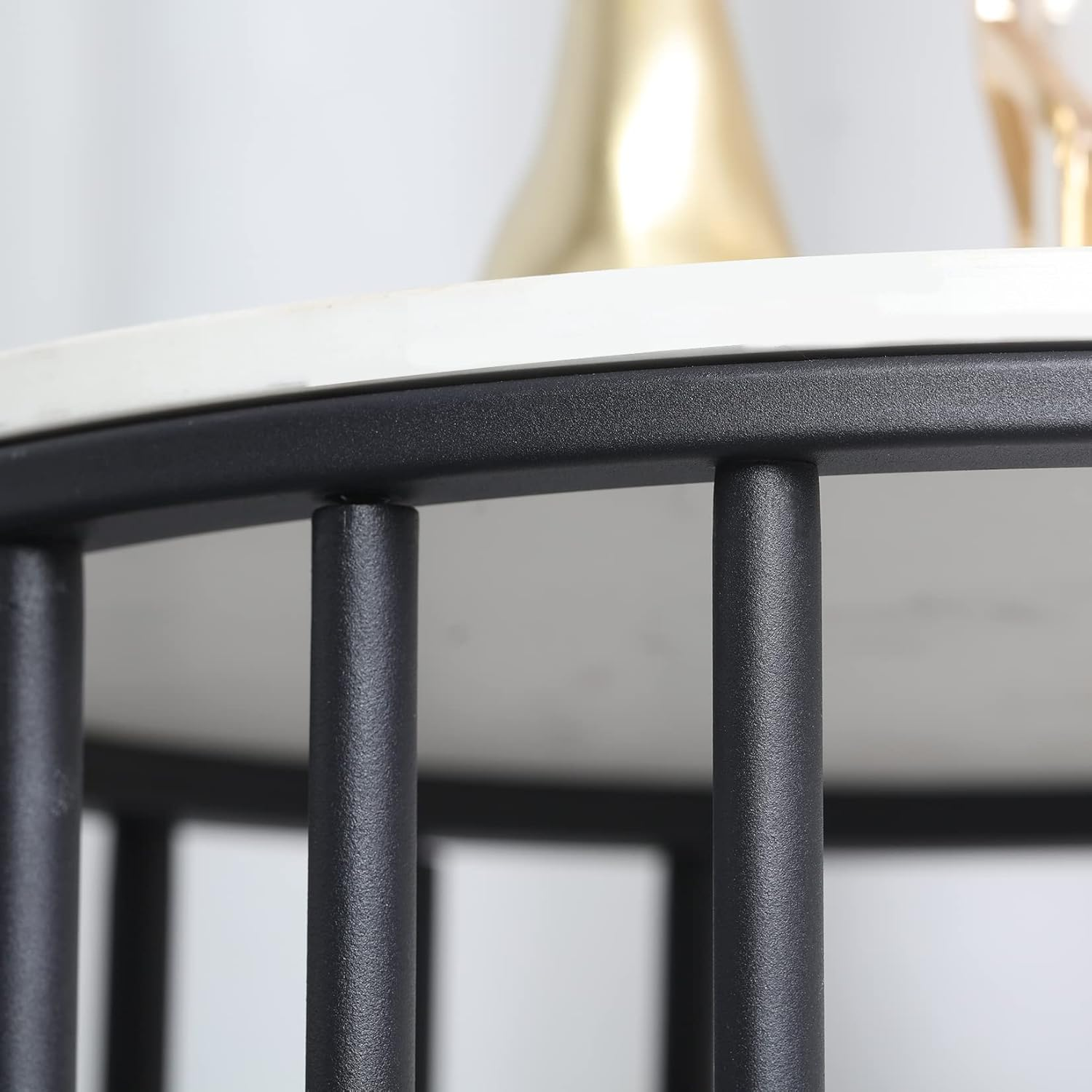 Marble Top Side Table Black: Small Circle End Tables 40 X 54Cm Sintered Stone Bedside with Metal Black Legs Modern White Nightstand 2 Tier round Sofa Side Table for Bedroom Living Room Furniture