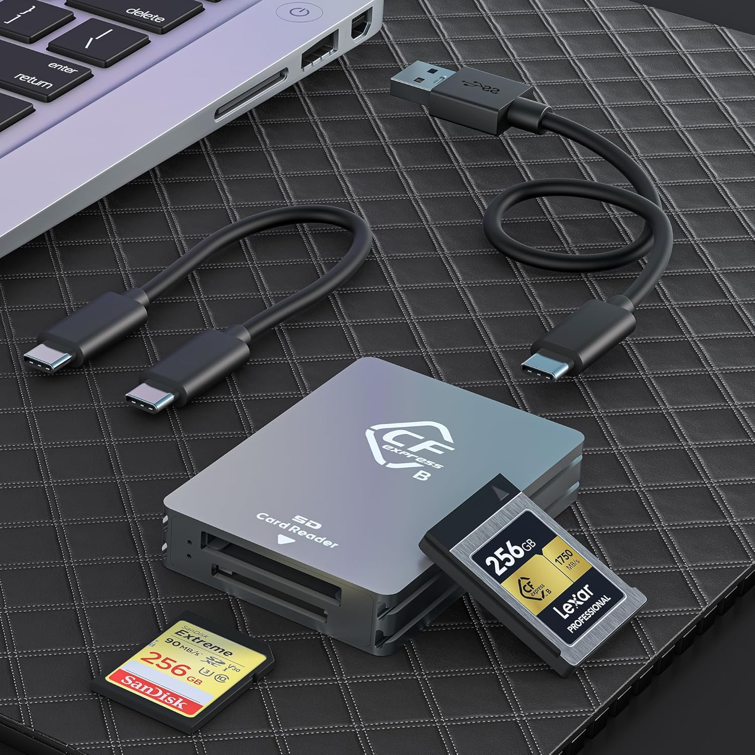 USB C USB3.0 SD Card Reader, 7 in 2 Memory Card Reader Dual Connector Adapter Multiport Hub 5Gbps for 5 Ports Simutaneously, SD TF Micro SD CF XD MS Cards Supports SDXC SDHC MMC MS Pro-Duo Multi Card