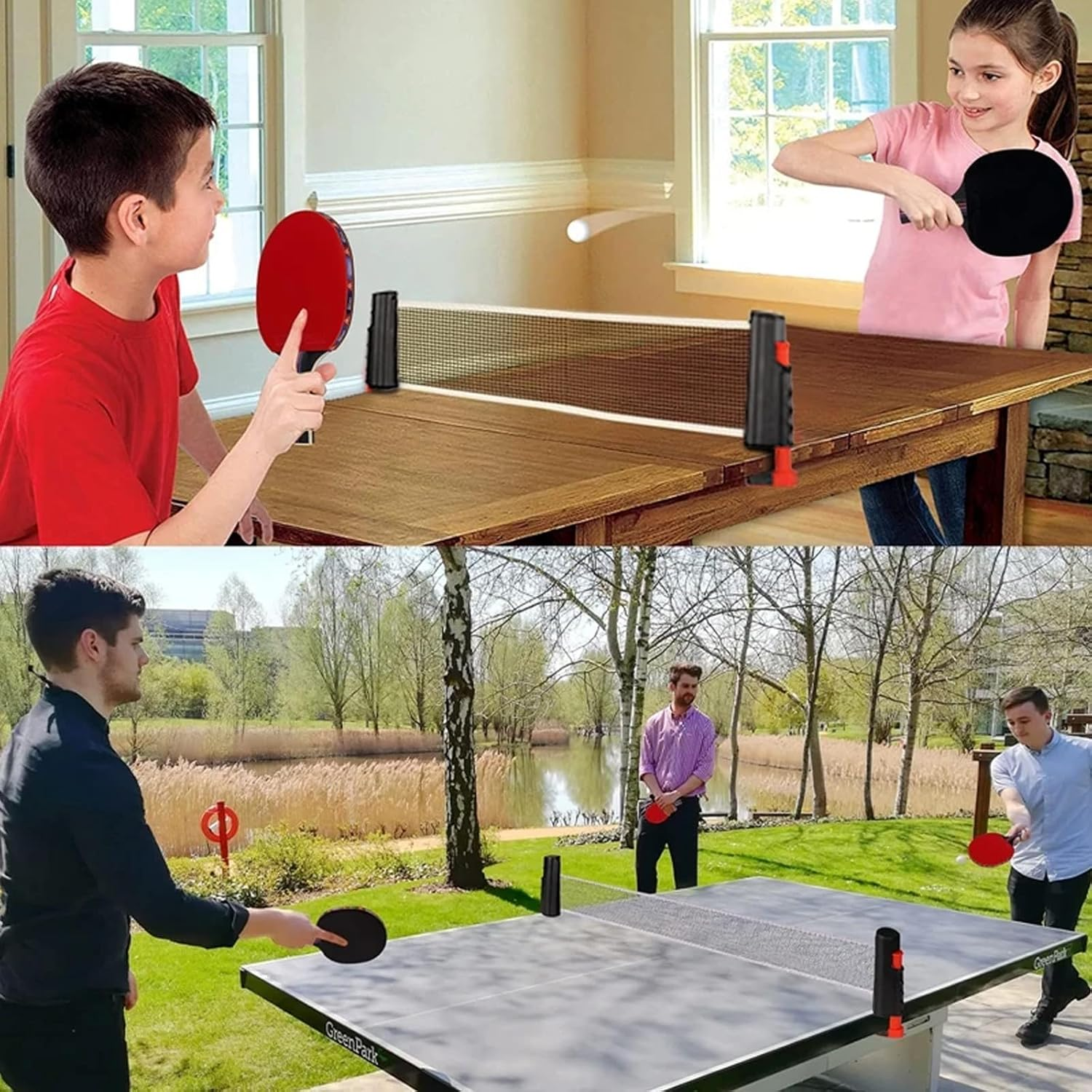 MYLEUS Portable Ping Pong Set with Retractable Net, 2 Paddles, 6 Balls, Storage Mesh Bag - Indoor/Outdoor Table Tennis Kit