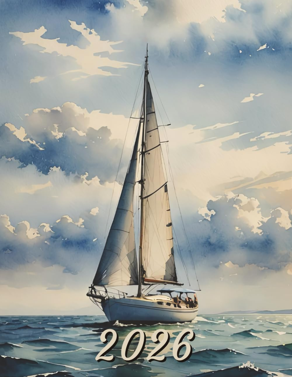 2026: Large Monthly Calendar Planner &ndash; Watercolor Sailboat