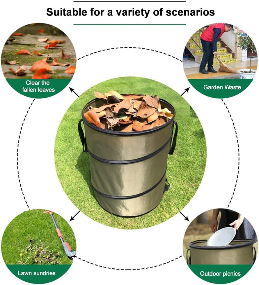 Yard Waste Bag,Gardening Bag,10 Gallon Garden Leaf Bags, Pop-Up Trash Can/Recycle Bin, Release Buckle Home Leaf Container Collapsible Trash Can,Reusable Garden Waste Bag, Camping Recycling Bin image number 1