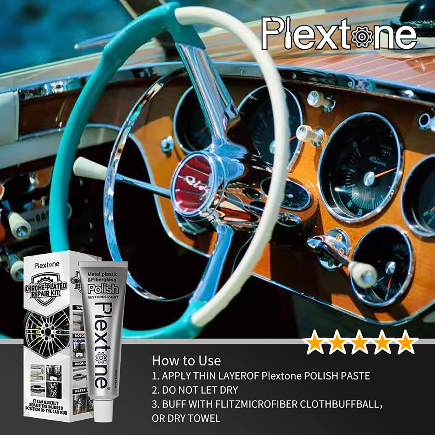 Plextone Metal Polish Paste for Home, Bike, Boat and Car Cleaning, Alloy Wheel Cleaner, Rust Remover for Metal, All-Purpose Metal Cleaner 50Ml Tube (S311) image number 4