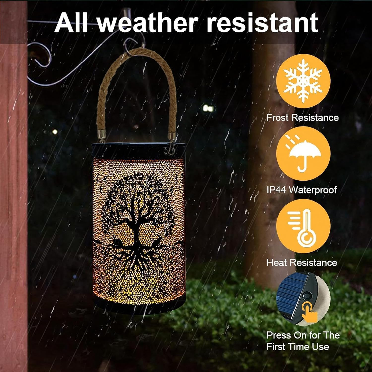 Ironwork Solar Lanterns Outdoor Hanging Lights, Metal Solar Powered Table Lamp Hollowed Out Waterproof Lanterns for Garden Decor outside Patio Yard Pathway (Trees) image number 3