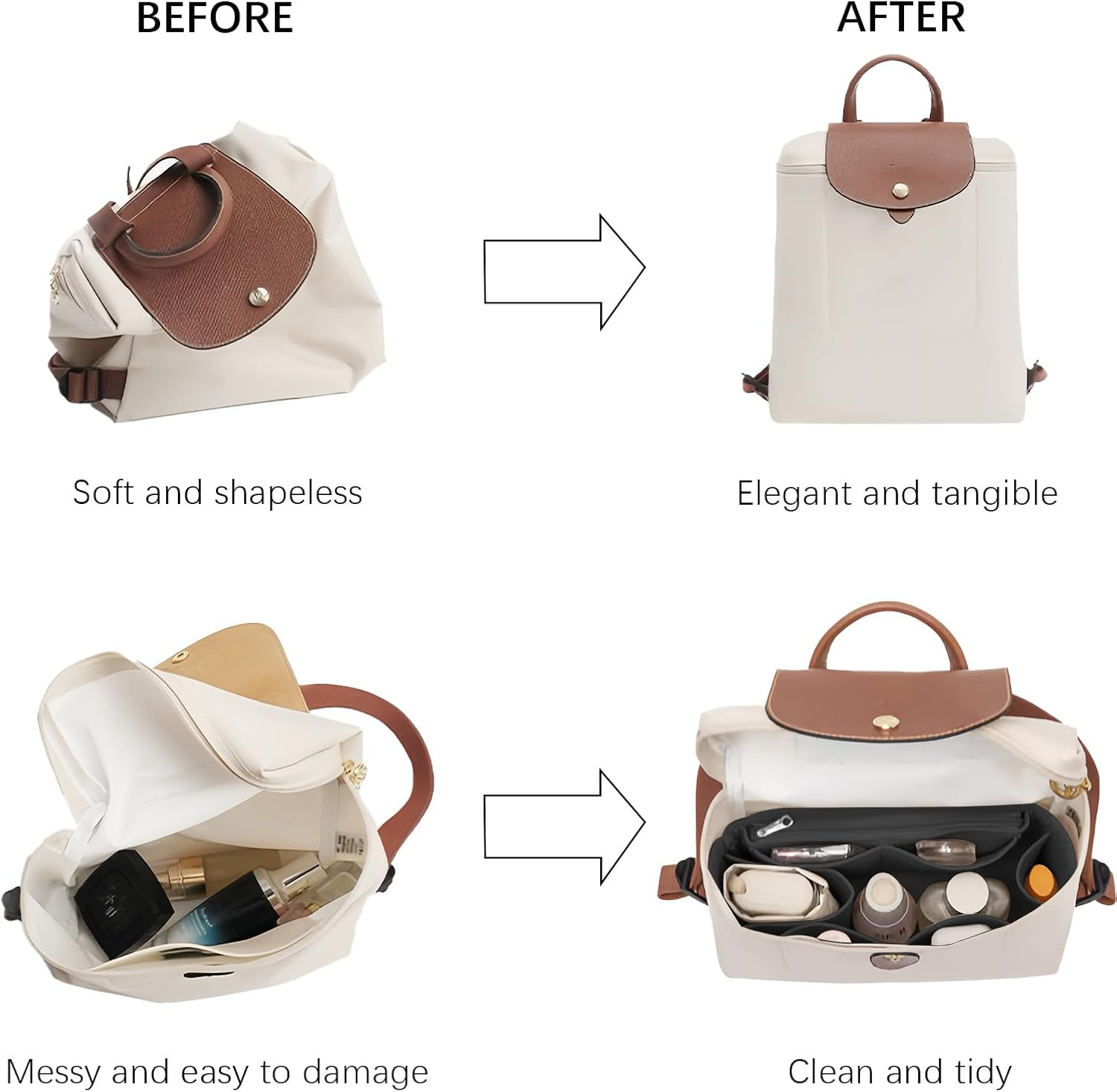 Lckaey Bag Organizer for Le Pliage Backpack - Felt Knapsack Purse Insert - Y083-Black/Grey - Blue image number 5