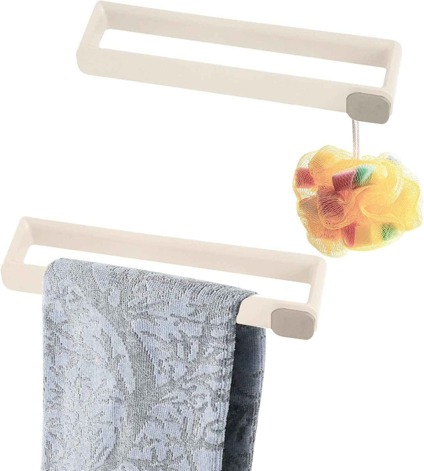 2-Pack Towel Bars, Wall-Mounted Bath Towel Racks, Self-Adhesive No-Drill Installation, Suitable for Bath Towels/Hand Towels, Modern Minimalist Design (White)