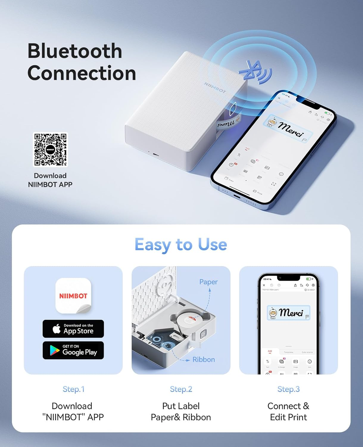 NIIMBOT N1 Label Machine with Tape, Portable Bluetooth Label Printer, Support Color Printing, Mini Rechargeable Sticker Labeler for Home Office, Small Business image number 3