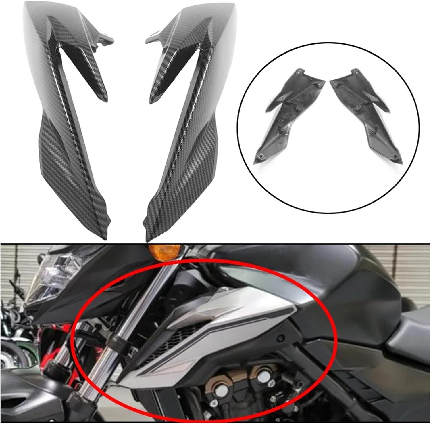 For CB 500F 2016-2018 2Pcs Motorcycle Fairing Trim Frame Cover Carbon Fiber Fairings Front Side Tank Air Vent Accessories image number 3