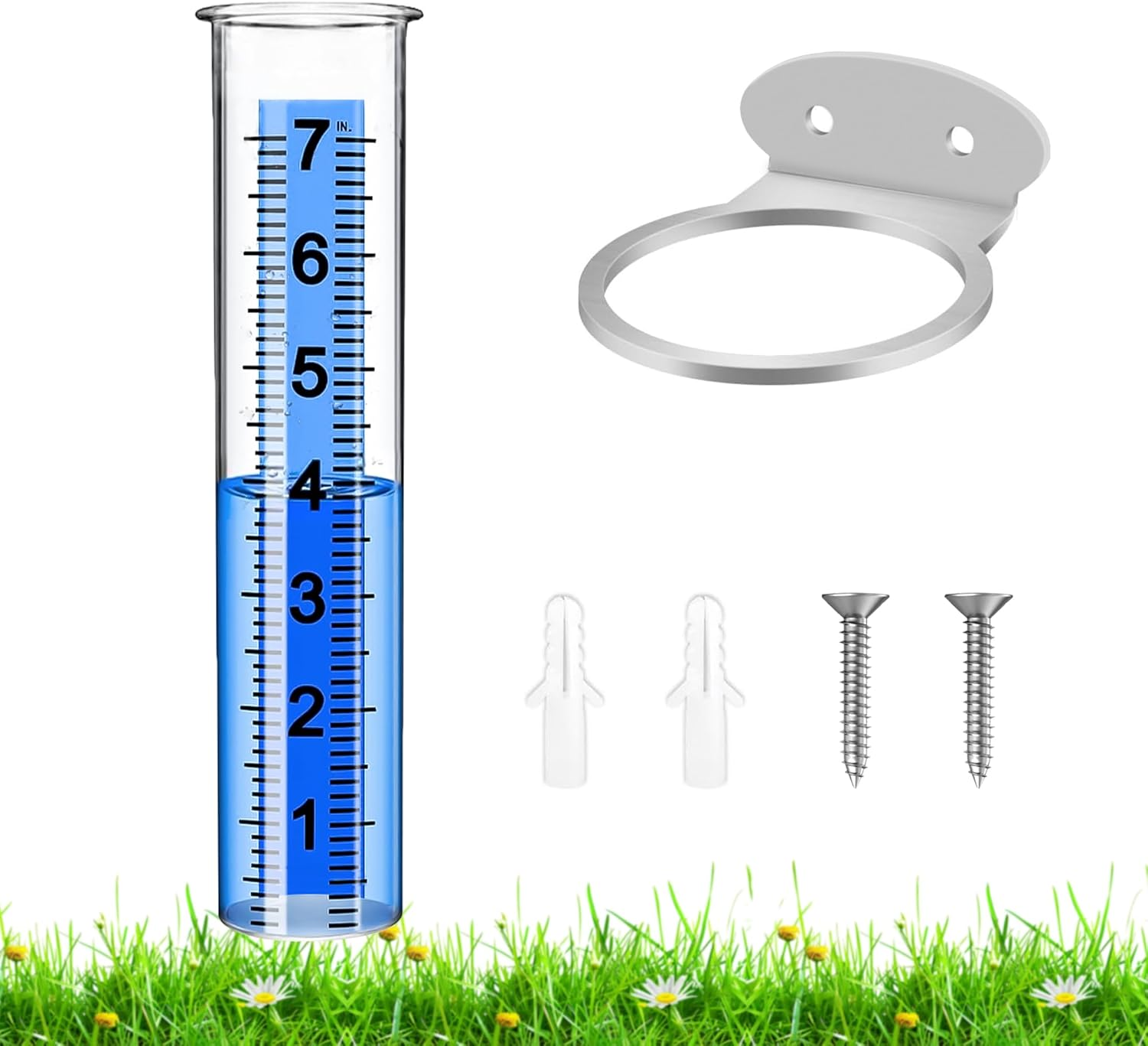 Rain Gauge Outdoor, 7" Large Capacity Rain Gauge Replacement Tube with Stainless Steel Mounting Rack Holder, Clear Numbers, Rain Gauges Outdoors Best Rated for Garden Lawn Yard Fence Patio Farm image number 1
