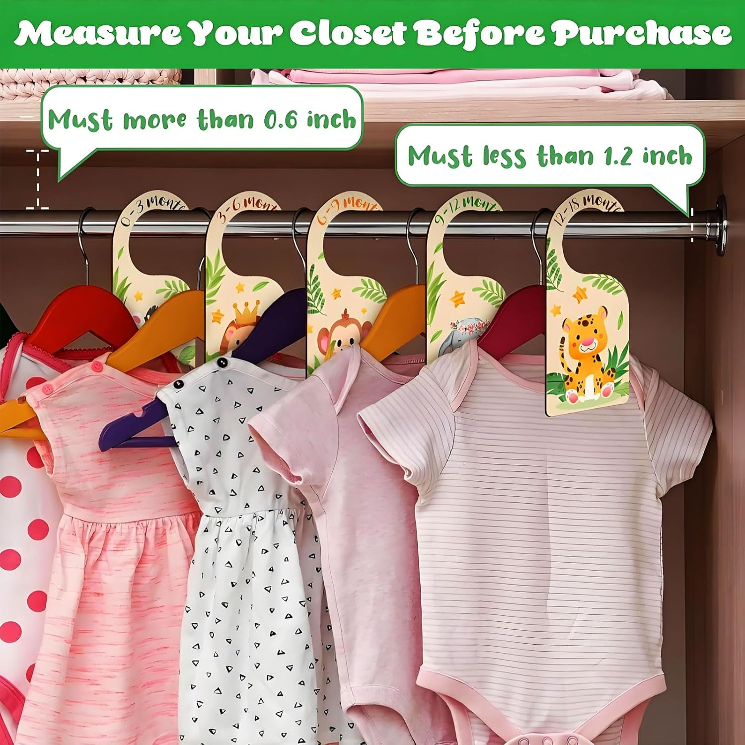 MYTOAU 8Pcs Wooden Baby Closet Dividers,Nursery Hanger Dividers Cute Wooden Closet Dividers with Animal Patterns,Double-Sided Wardrobe Divider for Baby Clothes Sorting & Nursery Decor image number 2