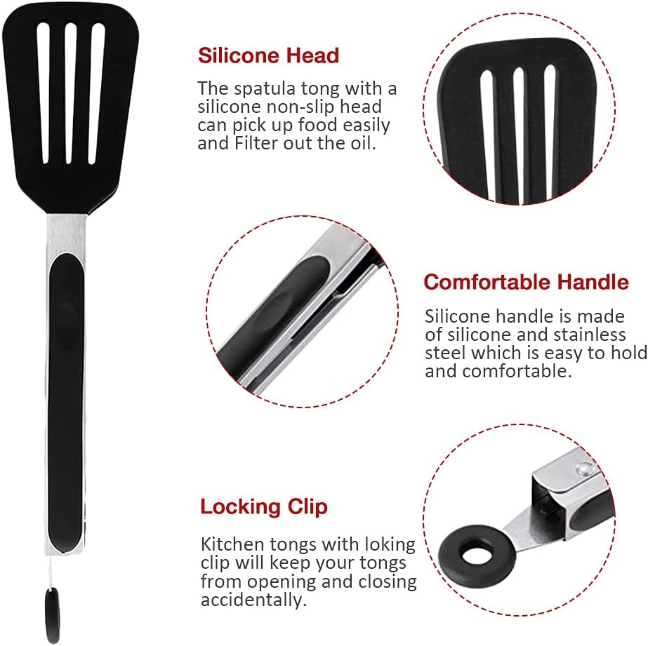 Mini Silicone Serving Tongs Set of 3, Small Kitchen Tongs (7 Inch) with Silicone Tips and Stainless Steel Handle, Cooking Tongs for Salads, Pasta, Steaks, Vegetables image number 2