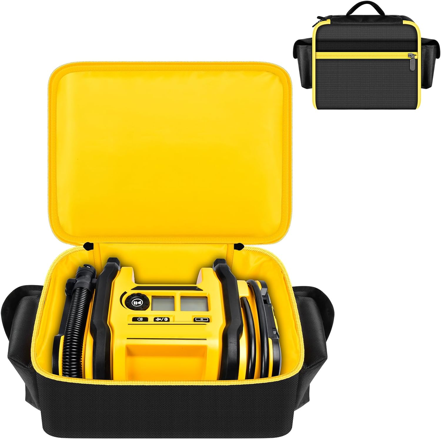 Air Compressor Bag Case Compatible with DEWALT 20V MAX Tire Inflator DCC020IB, Cordless Tools Storage Holder Organizer with Pocket for Battery Pack and Charging Kit -Inner Yellow (Box Only)