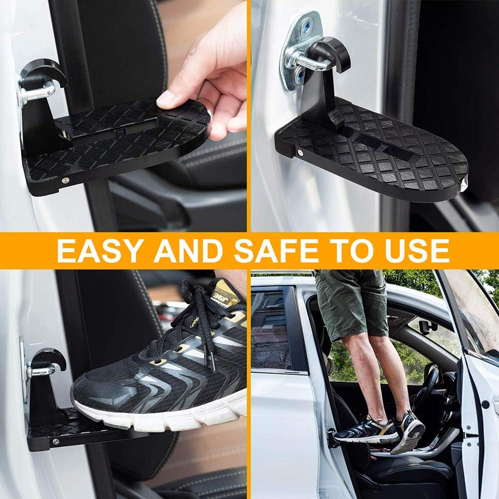 Car Pedal Door Step Folding Ladder Foot Pegs Vehicle Hook Pedal Easy Access to Car Roof Car Accessories for SUV, Jeep, Business Car, Family Car, U-Shaped, Black image number 3