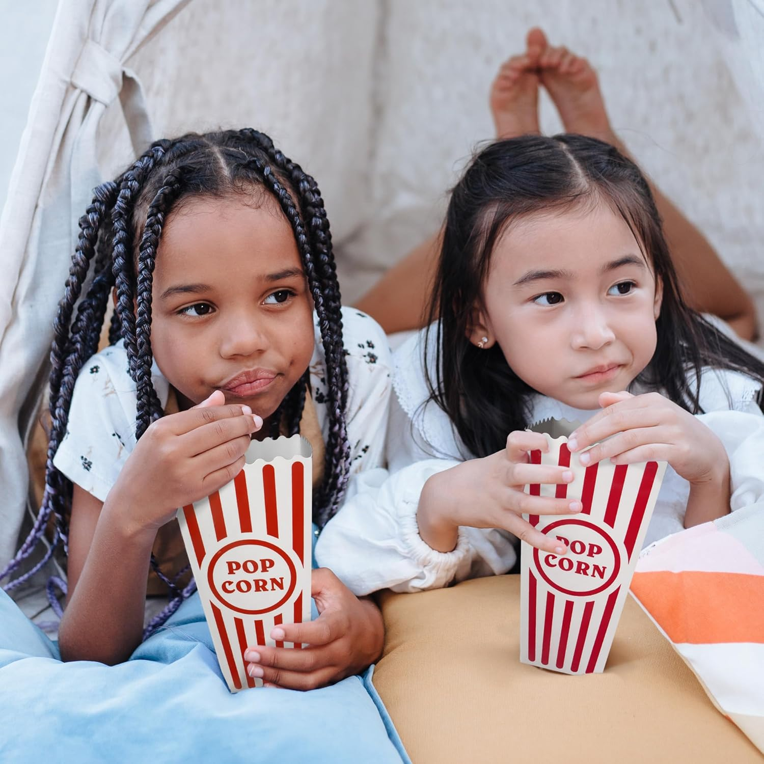 Novelty Place 12 Pcs Classic Popcorn Boxes, 46 Oz Red & White Striped Cardboard Popcorn Container for Movie Night Party - 7.8" Tall X 3.9" Square image number 2