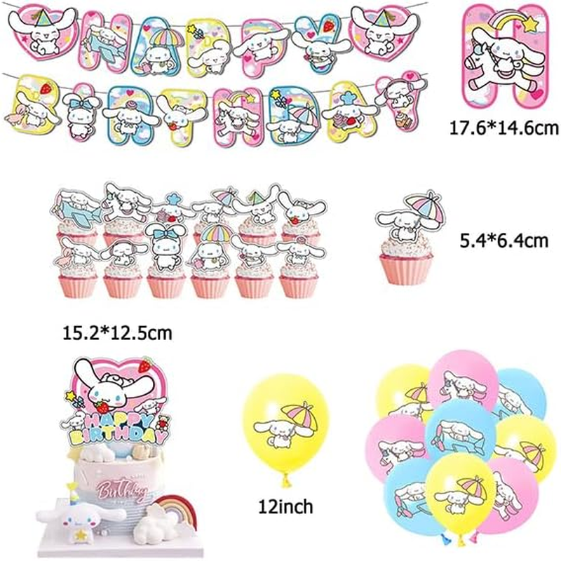 Cinnamoroll Birthday Party Decorations - Banner, Cake Toppers, Balloons (Light Blue, 16Pcs Balloons, 13Pcs Cake Toppers, 1Pcs Banner) image number 2