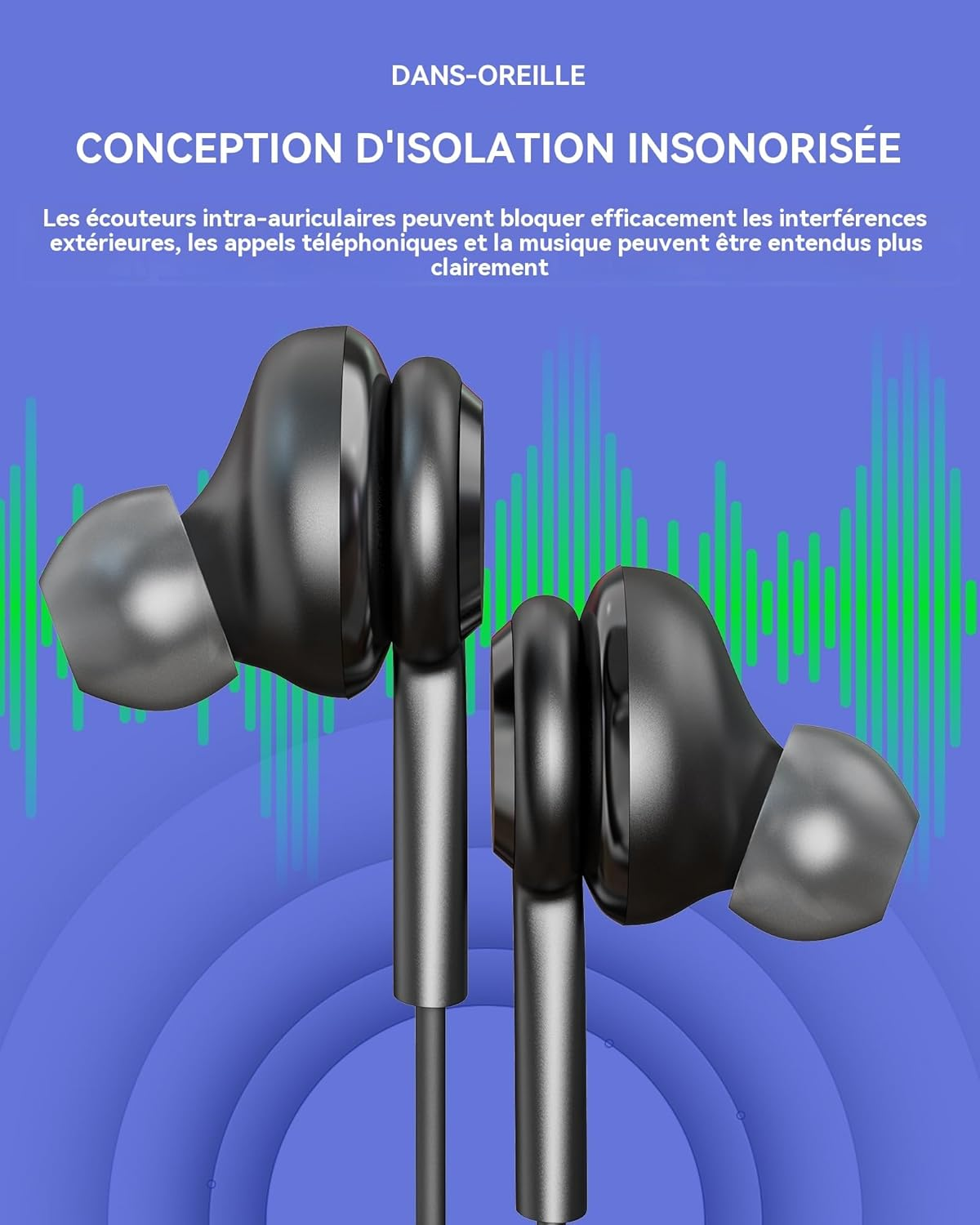 HOYULLI Wired Earphones USB C Jack 2 Pack Black In-Ear Gaming Music 16 Hours Compatible with Samsung S23 S24 Type C