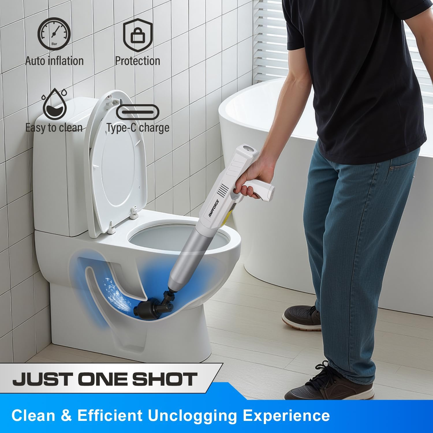 &zwnj;Electric Toilet Plunger for Bathroom, High-Pressure Air Plunger, Heavy-Duty Clog Remover for Toilets, Toilet Drain Unclogger image number 5