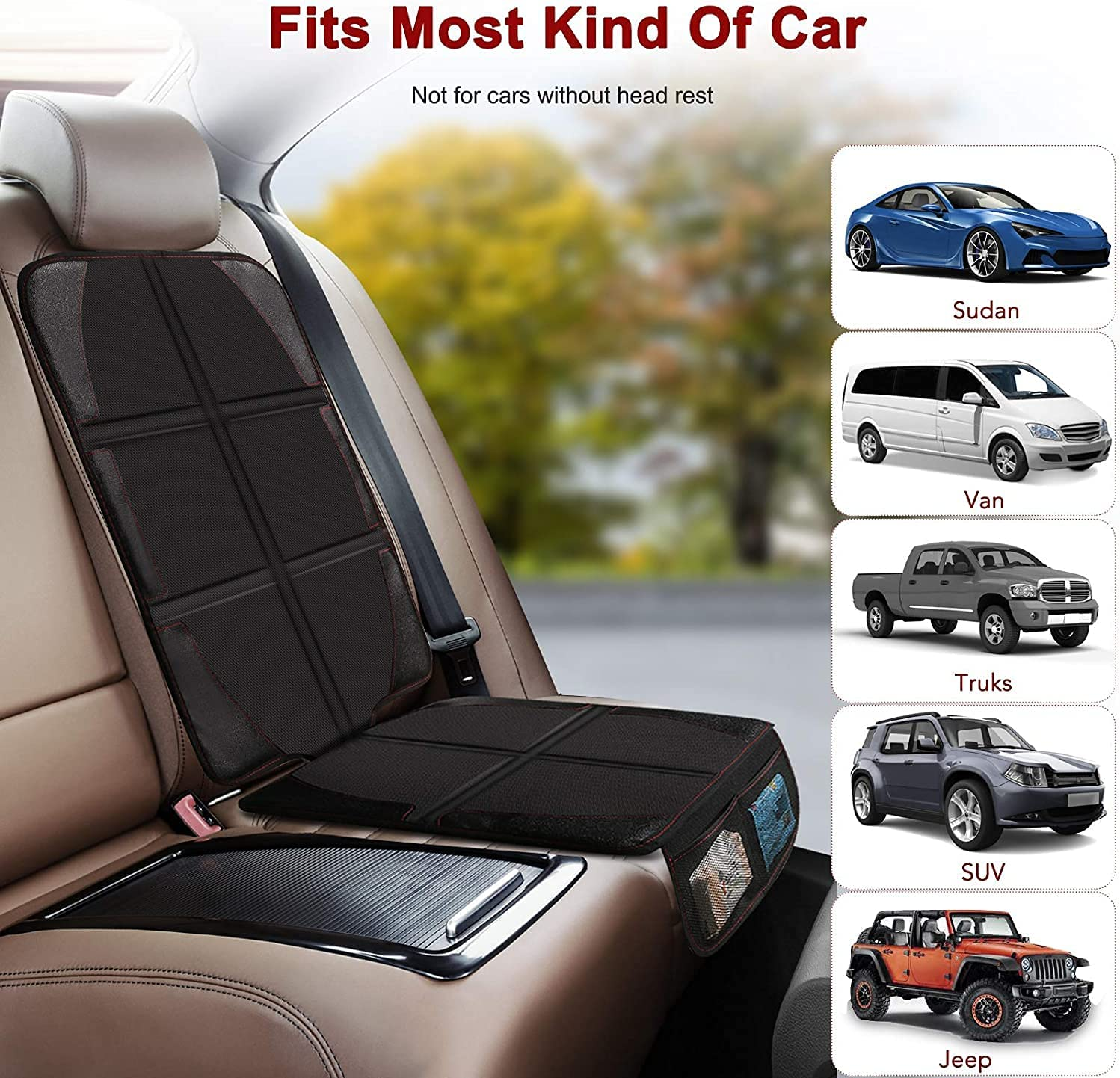 Car Seat Protector Cover for Child Seats COOSOO 2 Pack Child Car Seat Protector with Organizer Pockets Waterproof Baby Car Back Seat Protector Non-Slip Vehicle Seat Mat Protect Leather Car Seats image number 2