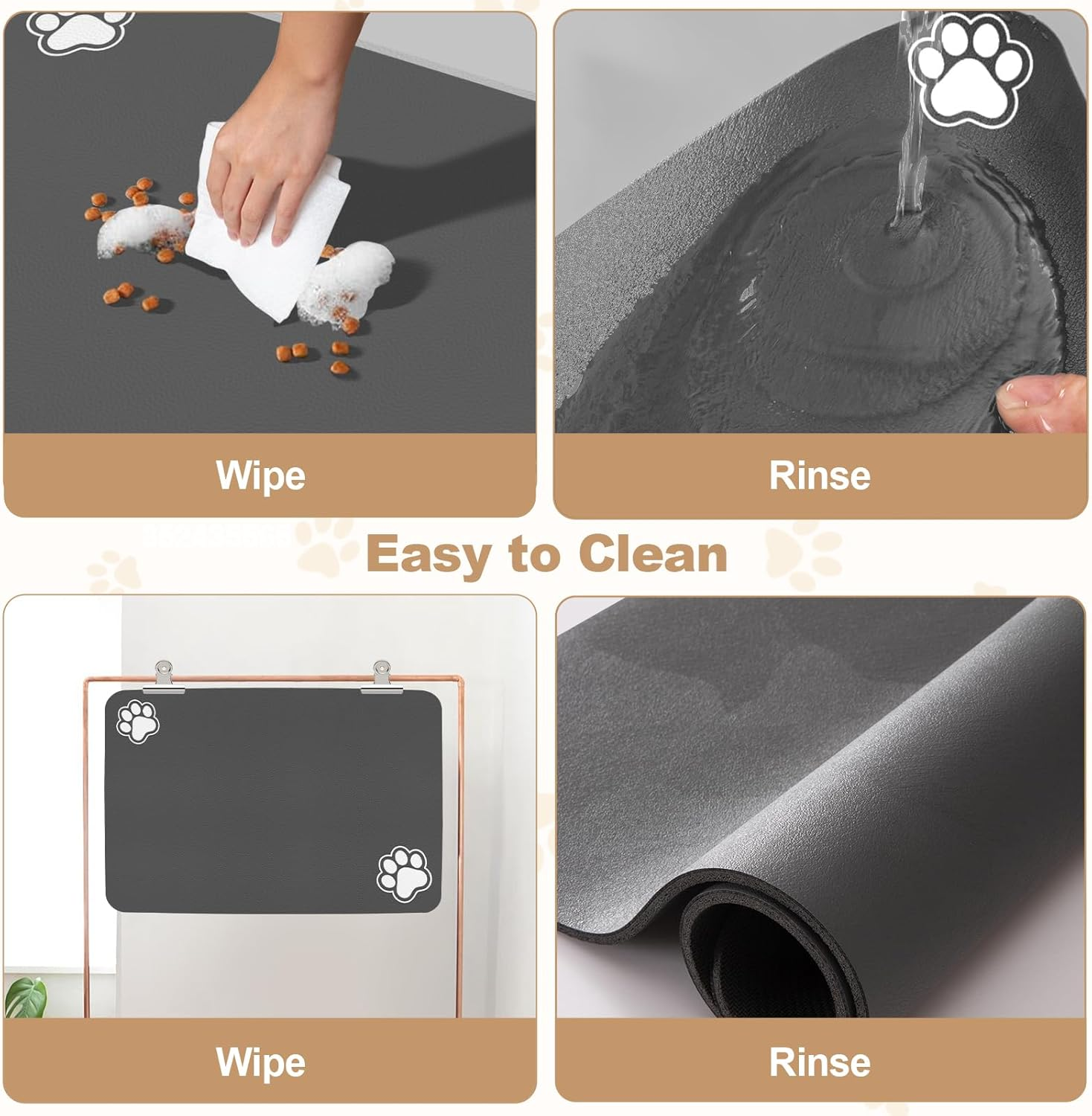 Dog Food Mat 2 Packs Absorbent Dog Cat Feeding Mat Placemat for Food and Water Bowl, Cat Food Mat Waterproof Rubber Backing, No Stains Quick Dry Water Dispenser Mat (Dark Grey (2 Packs), 40 X 60Cm) image number 1