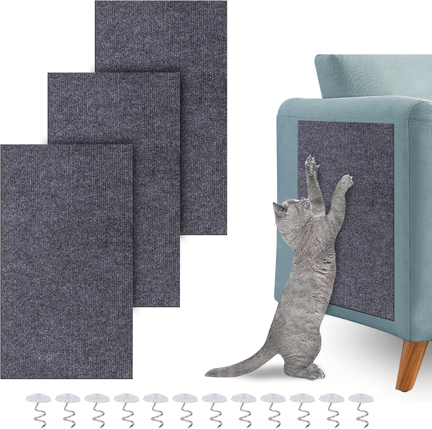 XANGNIER DIY Climbing Cat Scratcher Mat,3 Pack Trimmable Self Adhesive Cat Scratching Pads,23.6"X11.7"Cat Scratching Protector Board for Couch Furniture Wall Corner Cat Tree Post Carpet Shelf Shelves image number 4