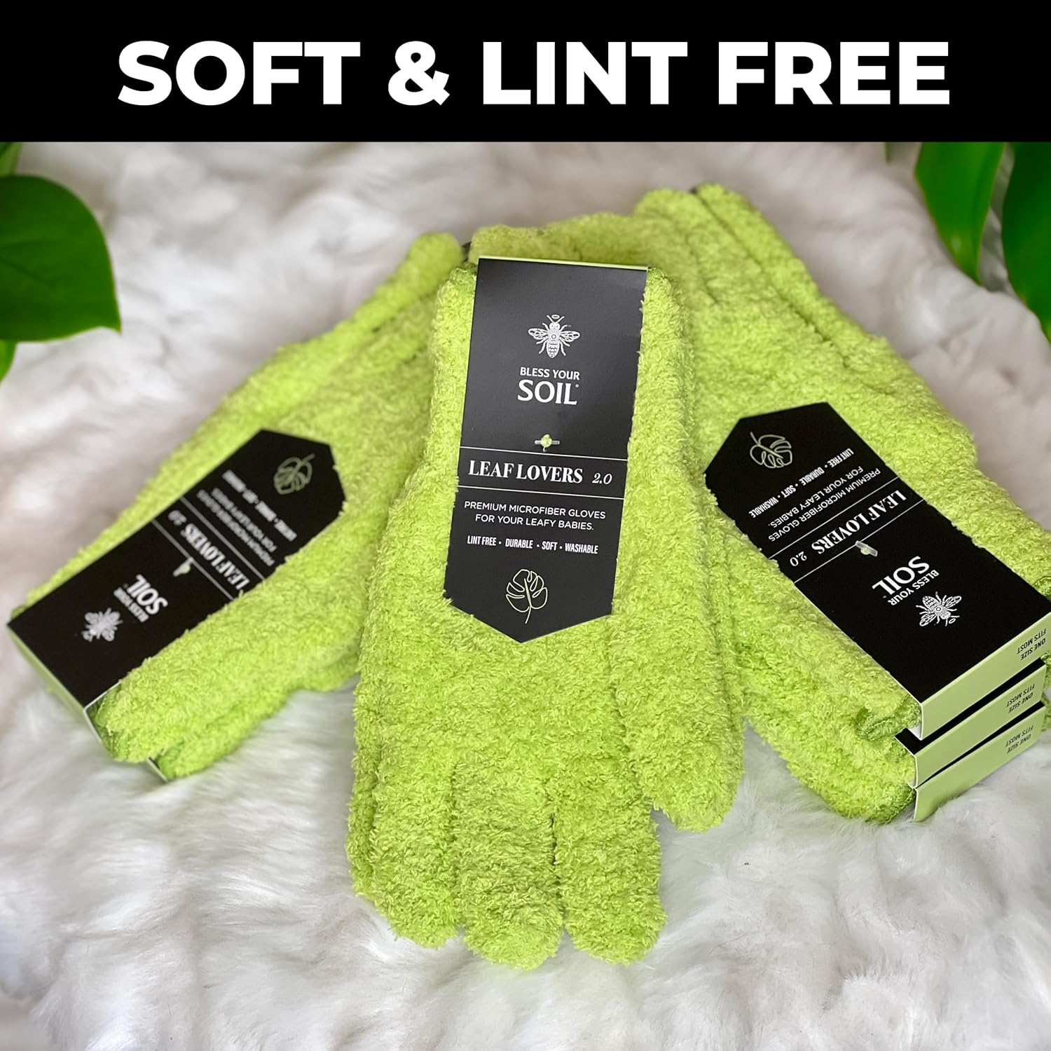 BLESS YOUR SOIL Microfiber Dusting Gloves for Plants : Premium, Gentle, Traps Dust, Washable, Lint Free : Use with Big Leaf Energy Ready-To-Use Spray for Houseplants image number 4