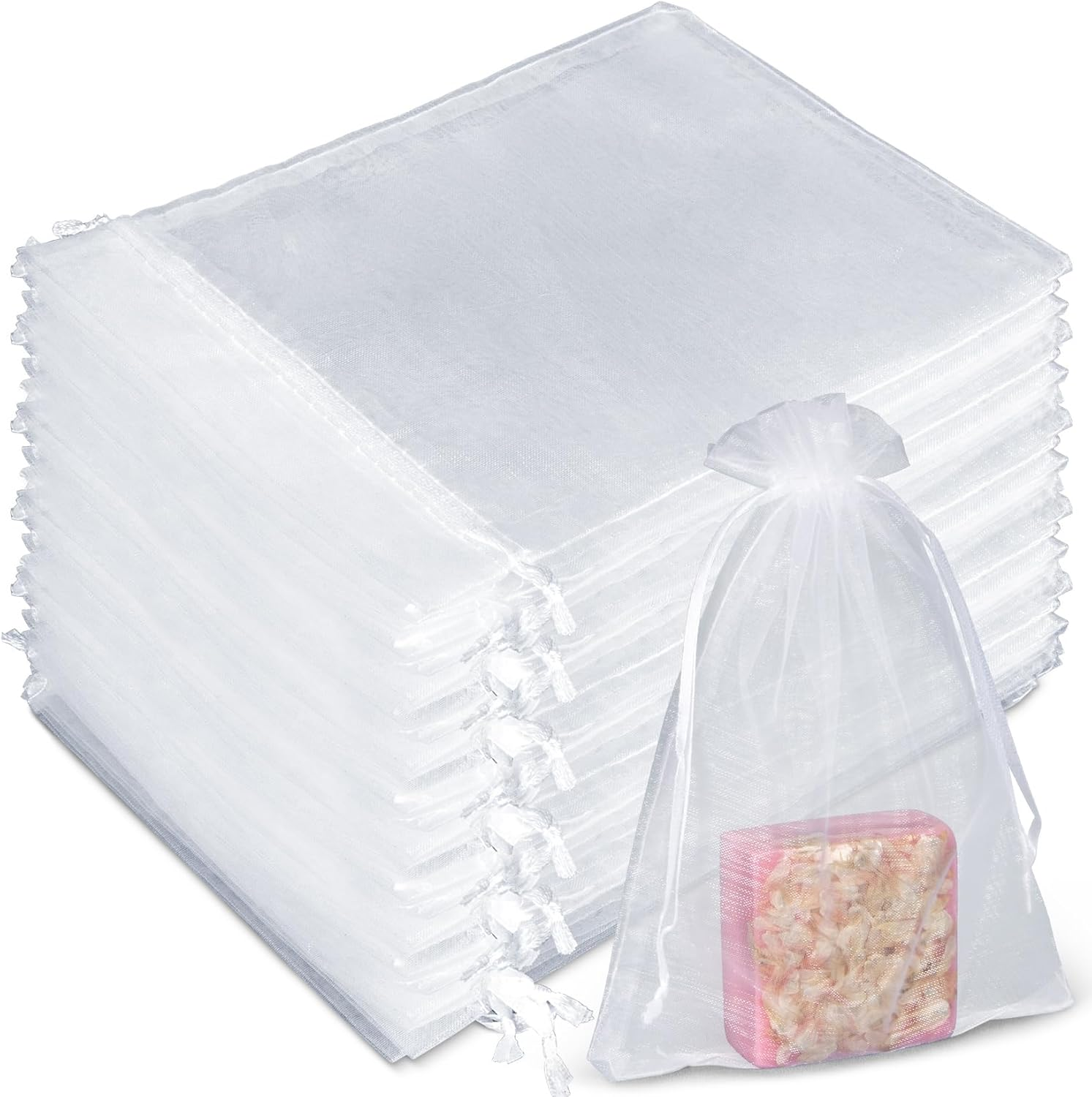 Sukh 50 Organza Soap Bags for Packaging - Organza Gift Bags 5X7 Soap Bags for Homemade Soap Wedding Anniversary Souvenir Soap Mesh Wedding Favor Bags Small Soap Pouches Gift Bags for Small Business image number 6