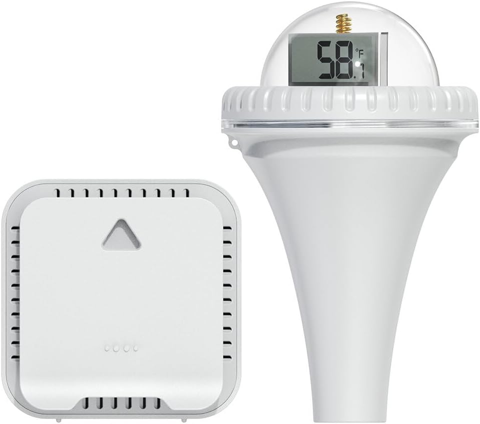 Pool Thermometer, Wireless Pool Thermometer Floating Easy Read, Pool Thermometer for Swimming Pool Hot Tubs Pond Test Kits & Thermometers Screen 360 Degree Visibility White Not Included