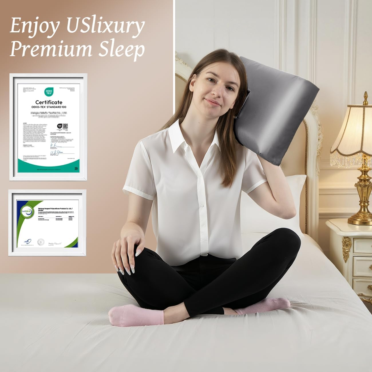 Uslixury Piercing Pillow - Ear Piercing Pillow with Foam Plug, 18X12 Large Donut Plilow with 4.7X3.2 off Center Ear Hole, Adjustable Peircing Plilow for Side Sleeper, Certipur-Us Memory Foam, Grey