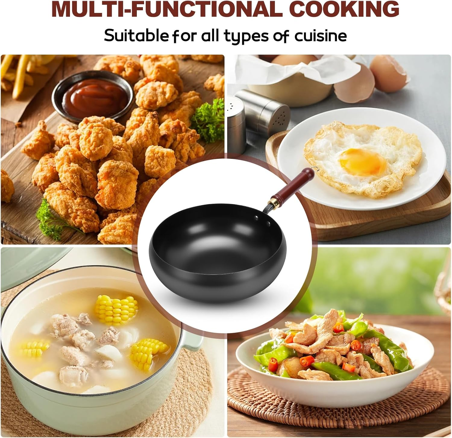 Suntuup Japanese Iron Pan, 28Cm Cast Iron Wok, with Spatula, 2 Covers to Choose From, for Pots on Electric Stoves/Induction Cookers/Gas Stoves (Glass Lid) image number 1