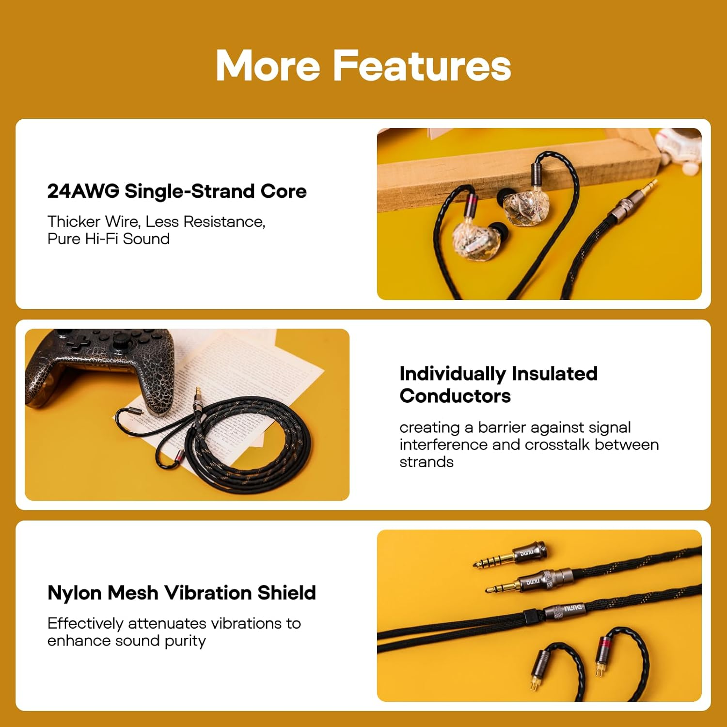 Linsoul DUNU Lyre Mini 24AWG 240-Strand High-Purity OCC Upgraded Hifi Audio Earphone Cable with Q-Lock Mini Plug System for Audiophile Musician (MMCX)