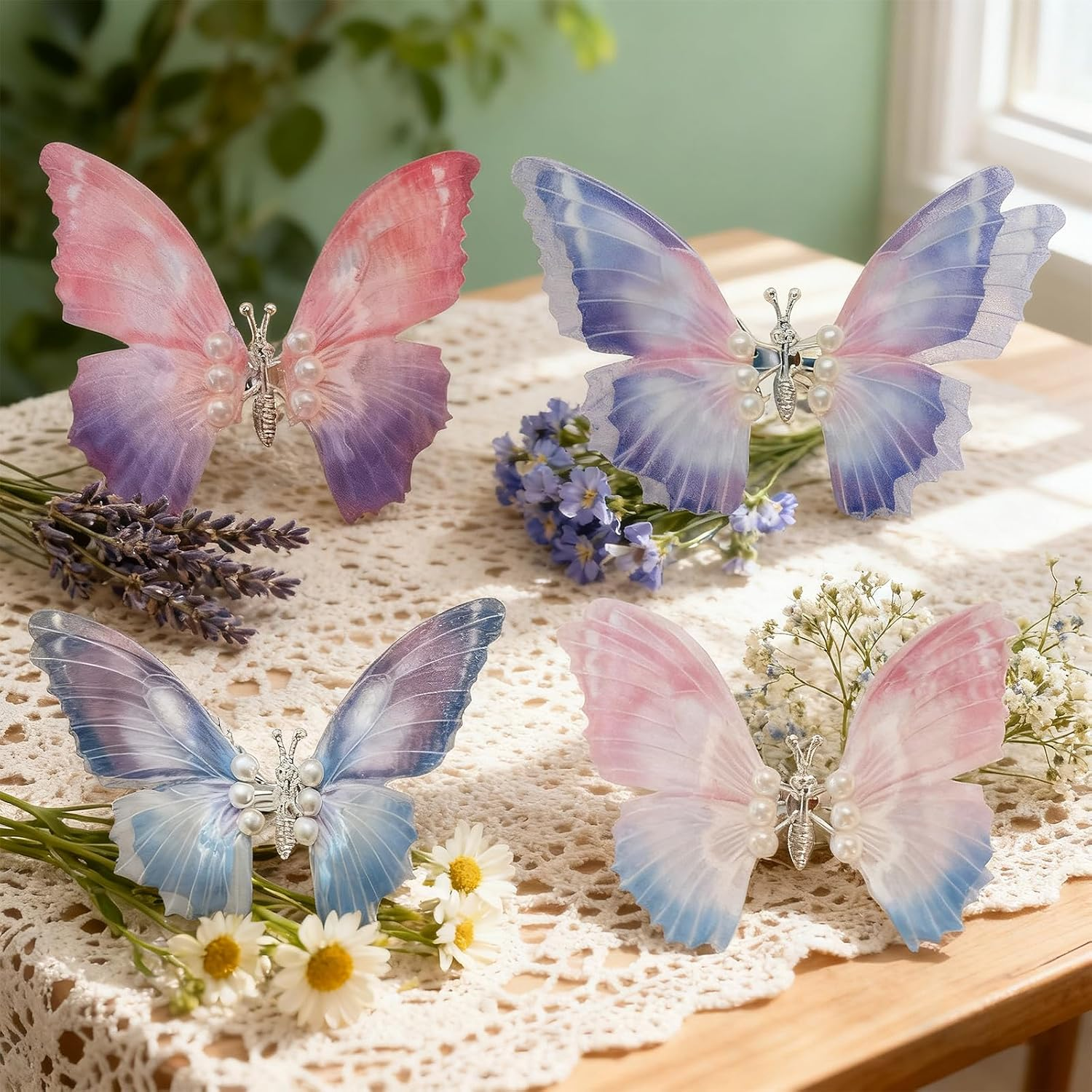 Set of 4 Butterfly Hair Clips Girls, 3D Butterfly Hair Accessories, Movable, Glitter Colour Gradient Hair Accessories, Women Children, Butterfly Hair Clip Decoration, Butterfly Clip Set for Bridal image number 3