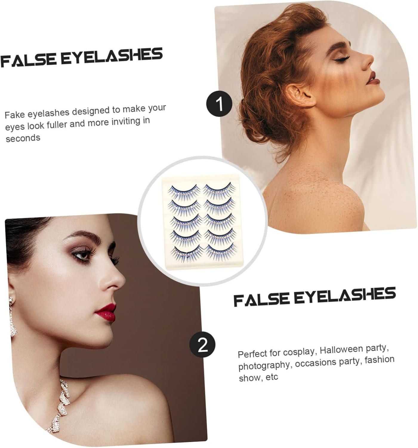 5 Pairs Blue Rhinestone Drama Stage False Eyelashes Dense Thick Costume Lashes for Women Latin Dance Party Makeup - Blue image number 5