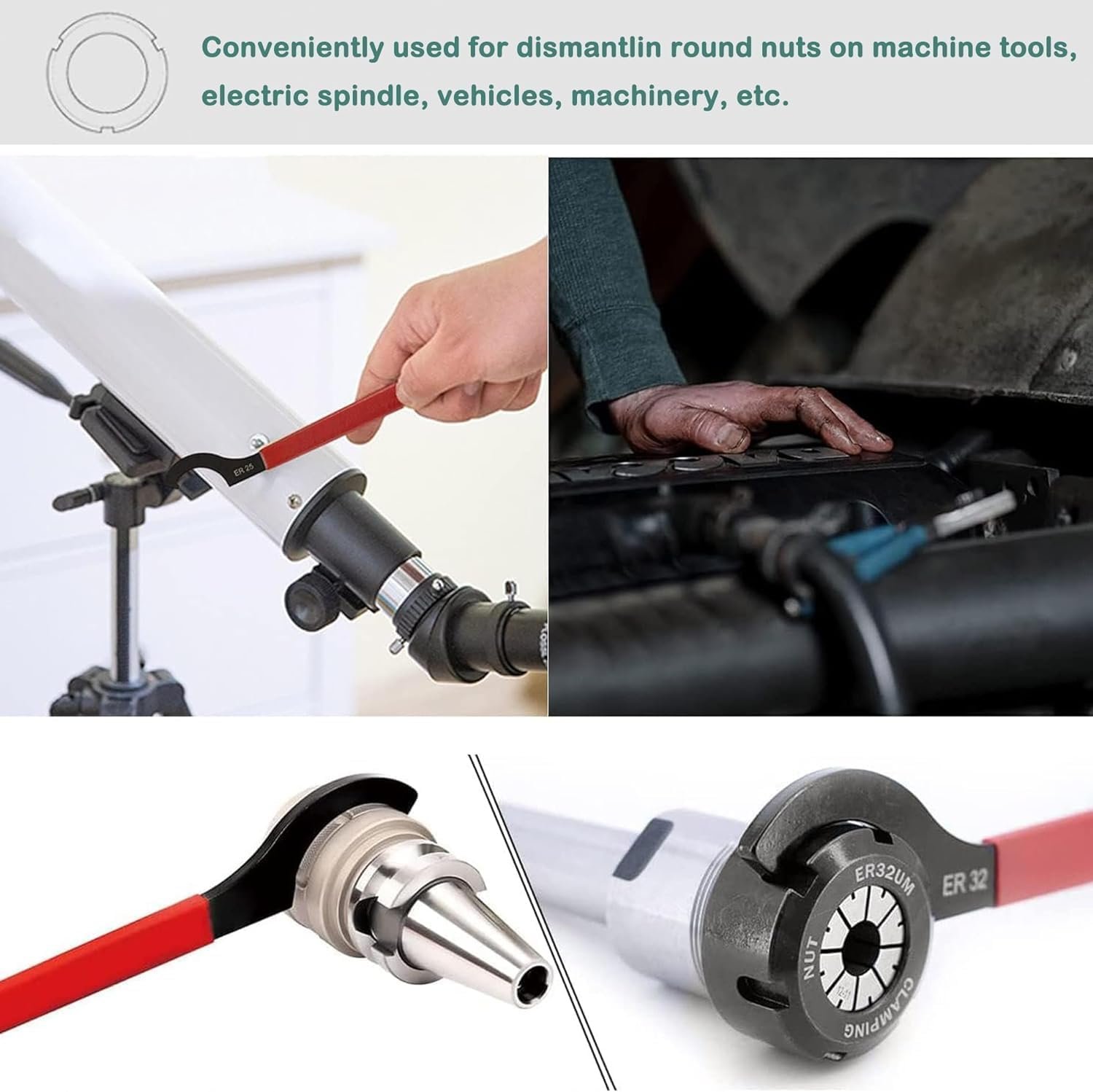 KEWAYO 6 Pcs Coilover Spanner Wrench Set, C-Shape Spanner Wrench Shock Spanner Hook Wrench Tool for Suspension System and Shock Adjustment image number 1