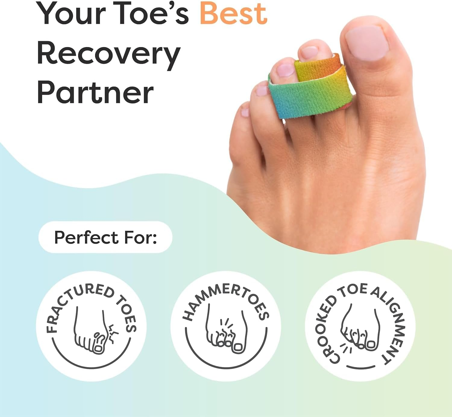 Reusable Fabric Buddy Wraps for Broken Toes, Hammertoe Straightener, 4 Count (Small Ones and Large Ones),Rainbow image number 6