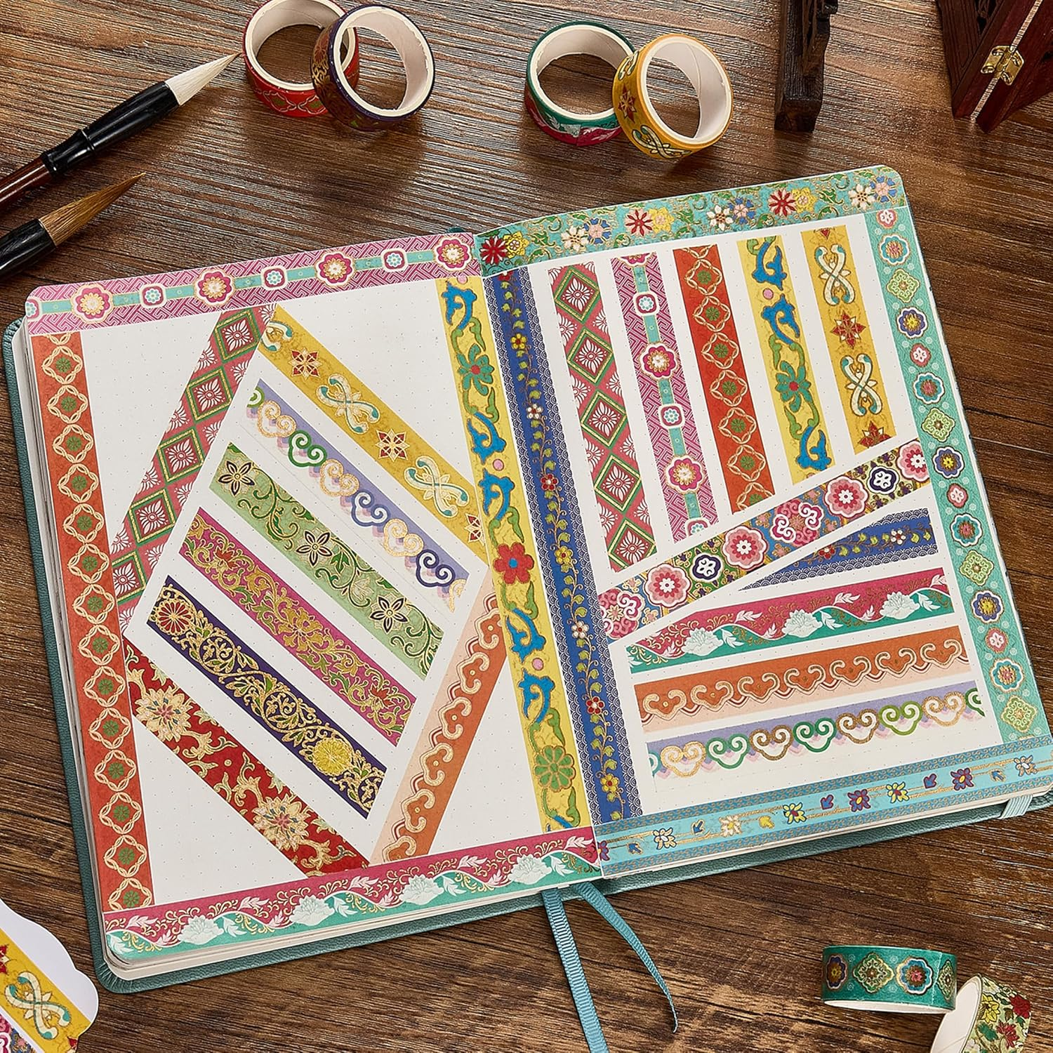 YUBBAEX 20 Rolls Chinoiserie Washi Tape Set Exotic Arts Masking Tape Gold Foil Floral Decorative for DIY Crafts, Bullet Journal Supplies, Planners, Scrapbook, Card/Gift Wrapping image number 4