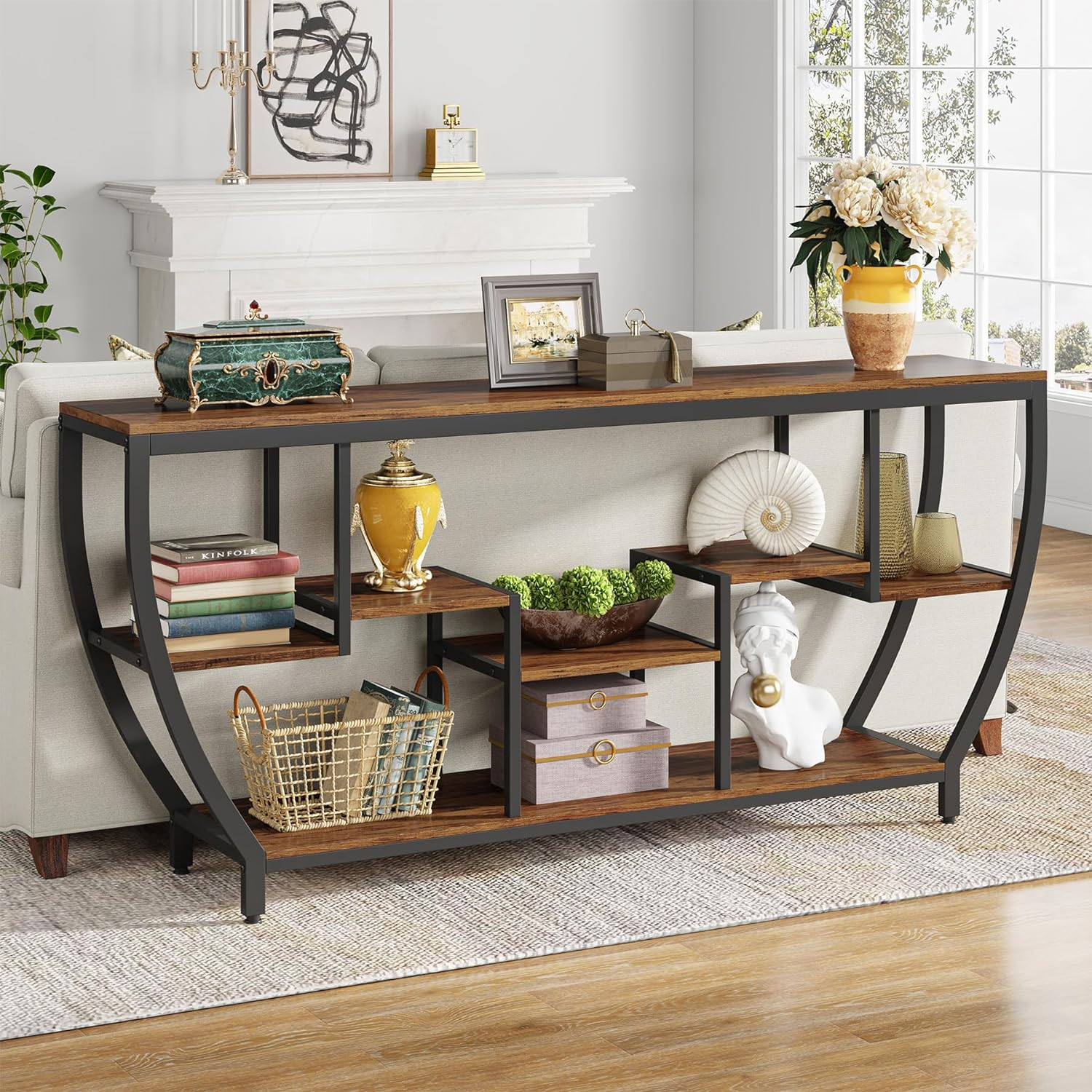 Tribesigns 180Cm Long Console Table, Rustic Console Table with Shelves, Industrial Entryway Table TV Stand, behind Couch Table for Living Room, Hallway, Foyer, Brown