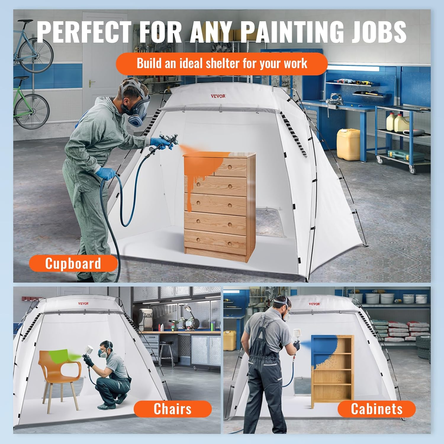 VEVOR Portable Paint Booth, 7.5X5X5 FT Spray Paint Shelter, Larger Spray Paint Tent with Built-In Floor & Mesh Screen, Painting Tent Station for Furniture DIY Hobby Tool image number 2