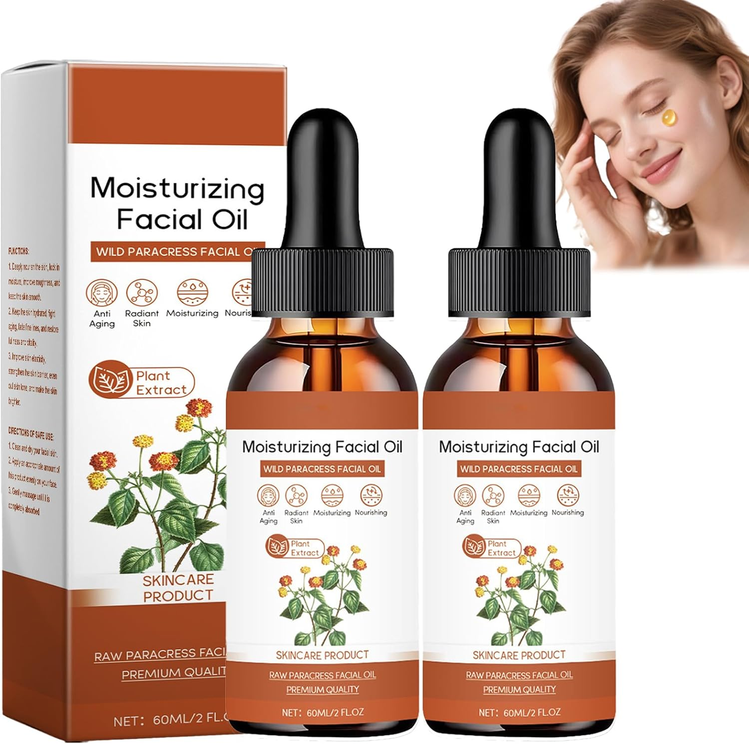 Facial Oil Moisturizer - 60ML Firming & Hydrating Face Oil for Women, Anti-Aging Facial Serum with Paracress Extract, Suitable for Dermaplaning, Skincare Oil for Fine Lines & Intense Hydration (1PCS)