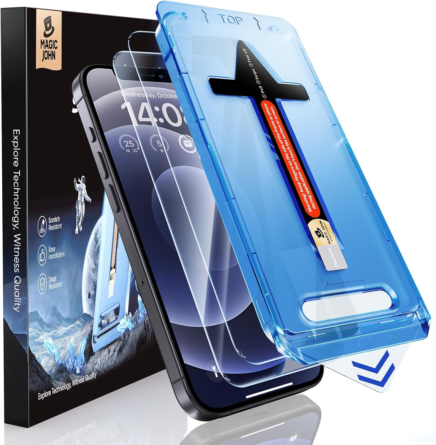 MAGIC JOHN 2 Pack for Iphone 12/Iphone 12 Pro 6.1 Inch Tempered Glass Screen Protector, Auto Dust-Elimination Installation, Bubble Free, HD Clear, Easy Installation image number 5